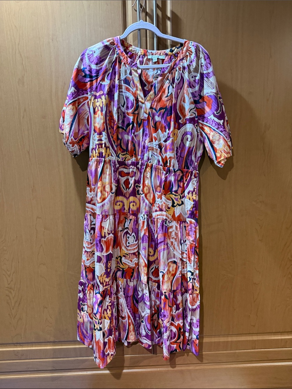 Chico's Purple & Orange Paisley Tiered Midi Dress